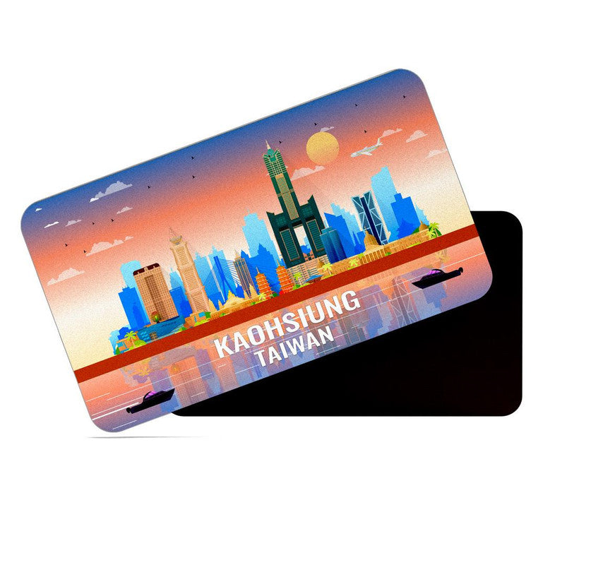 dhcrafts Rectangular Rubber Fridge Magnet / Magnetic Card Multicolor Taiwan Kaohsiung Design Pack of 1 (8.6cm x 5.4cm)